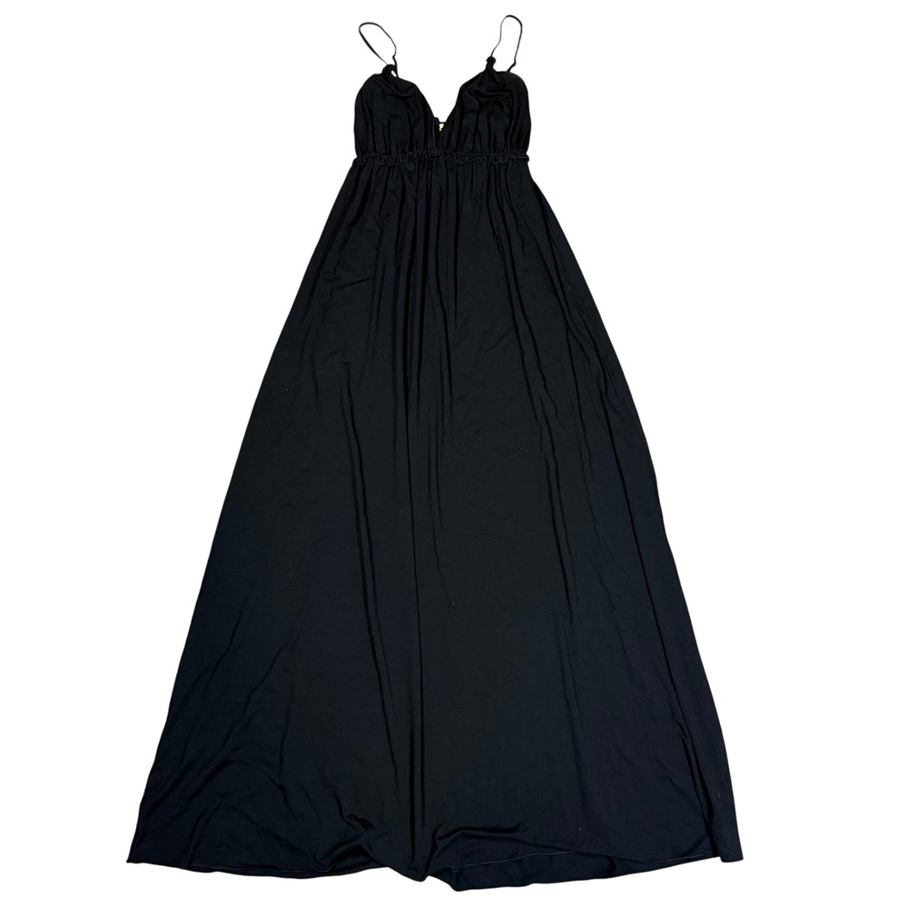 Goth Fairycore Witchy Max Studio Black Empire Waist Ruffle V-Neck Maxi Dress S